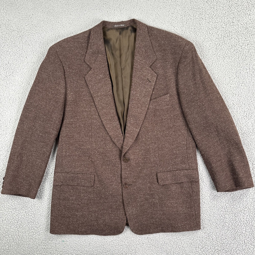Lubiam Uomo Mantova Blazer Men 56R Brown Herringbone Wool Blend Made in Italy